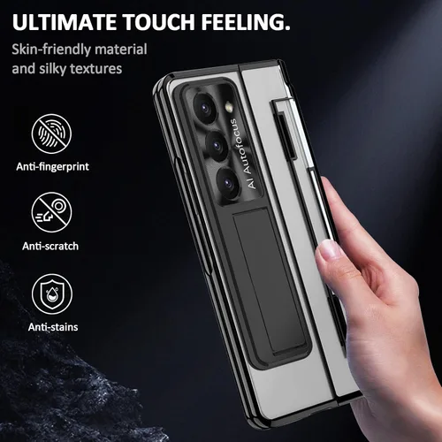 Vista 5 de Funda diseñada para Samsung Galaxy Z Fold 5 con soporte para S Pen y S Pen, soporte portátil y protector de pantalla frontal transparente Fold 5
