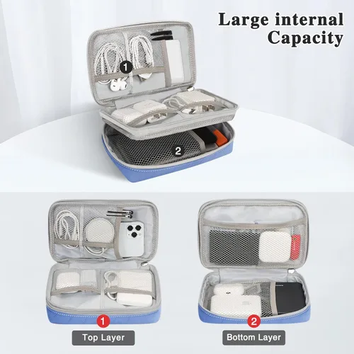 Vista 3 de FYY Organizador electrónico, organizador de cables de viaje, bolsa de transporte para accesorios electrónicos, portátil, impermeable, doble capa