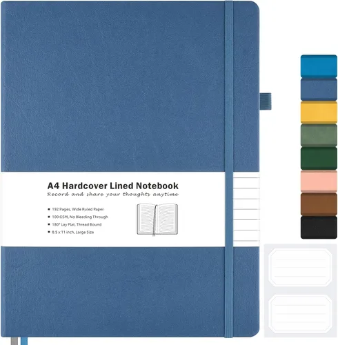 Vista 18 de Cuaderno con rayas universitarias, cuaderno de cuero de tapa dura A4 para el trabajo, cuaderno diario rayado para mujeres, hombres, 192 páginas