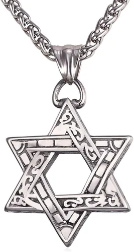 Vista 16 de U7 - Collar con Estrella de David para hombres y mujeres, dije hexagonal de acero inoxidable con cruz/piedra de rubí/collares clásicos judíos