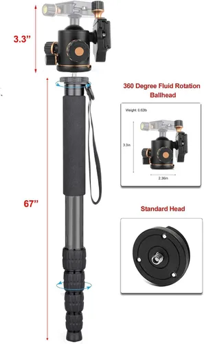 Vista 2 de Profesional Heavy Duty 72" Monopod/Unipod (doble cabezal opcional) para Sony SAL-2470Z 0.945-2.756 in f/2.8 Carl Zeiss Vario-Sonnar T