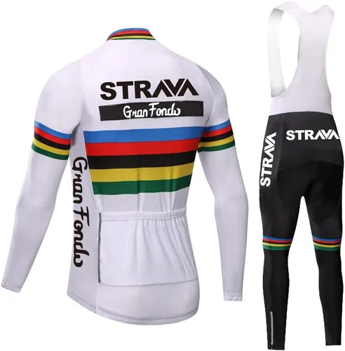 Vista 30 de Conjunto de ropa de ciclismo para hombre, manga larga, jersey de ciclismo con cremallera, bolsillo, traje de bicicleta, pantalones con babero de gel