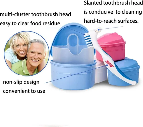 Vista 5 de Caja de baño para dentadura dental, taza y cepillo de dientes con cesta de colador, soporte para caja de almacenamiento de dientes falsos, caja