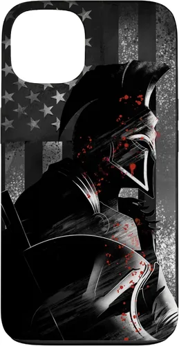 Vista 7 de Funda patriótica para iPhone 16 con bandera de Estados Unidos Spartan Warrior griego antiguo