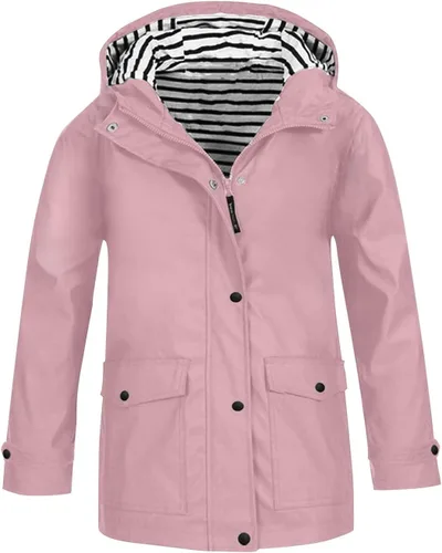 Vista 11 de Moonker Chaqueta impermeable ligera para niños y niñas, rompevientos con capucha, chaqueta impermeable Softshell para otoño para la escuela beige-b