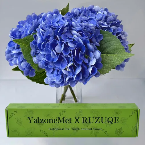 Vista 19 de YalzoneMet 3 unidades de flores artificiales de hortensia color beige cremoso de 21 pulgadas con textura real, flores de látex sintético