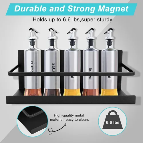 Vista 4 de Paquete de 2 especieros magnéticos de alta calidad para refrigerador, estante magnético fuerte para especias para sostener tarros, estante magnético