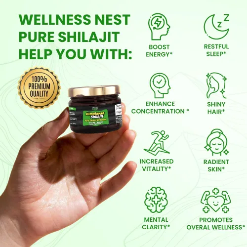 Vista 2 de Wellness Nest Resina de Shilajit Puro del Himalaya de Grado Oro: Potencia Máxima para Hombres y Mujeres - Oro 24k, Ácido Fúlvico +75%, Informe