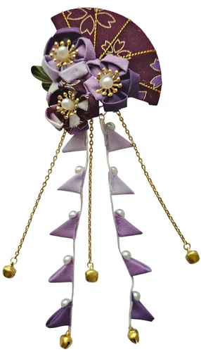 Vista 7 de CRB Fashion Kimono tradicional Tsumami Kanzashi para mujer y niña, traje de boda japonés, asiático, Yukata, lazo para el cabello, floral, abanico