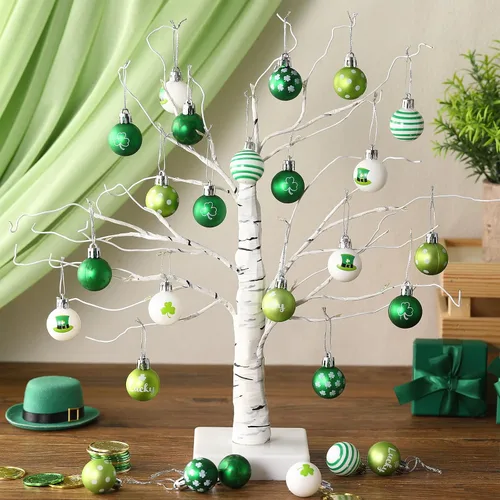 Vista 2 de Libima 40 adornos para árbol del día de San Patricio, decoración colgante del día de San Patricio, bolas de trébol irlandés, decoraciones