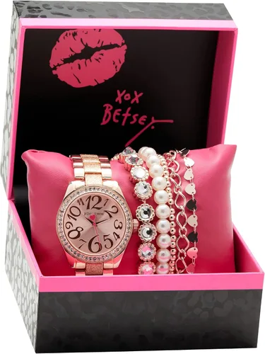 Vista 6 de Betsey Johnson BJWS001 - Reloj de pulsera con correa de eslabones y pulseras apiladas