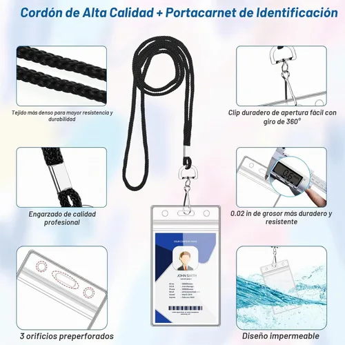 Vista 2 de 100 soportes verticales para tarjetas de identificación y 100 cordones Negro