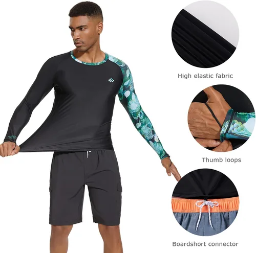 Vista 4 de Camiseta de compresión UPF 50+ para hombre, manga larga, protección solar UV, secado rápido, ajuste de rendimiento