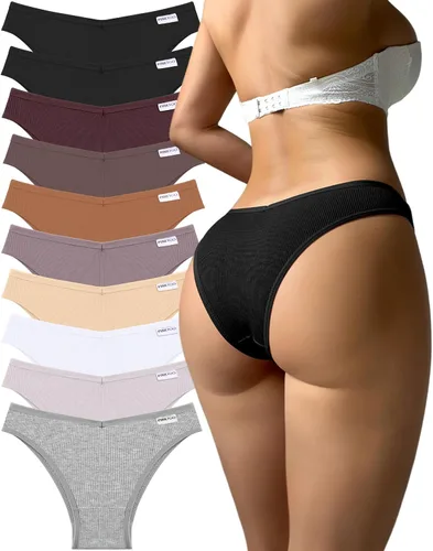 Vista 9 de FINETOO Ropa interior de algodón para mujer, sexy, elástica, de tiro bajo, hipster, suave, con cintura en V Negro