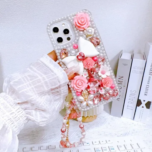 Vista 4 de Funda protectora para Samsung Galaxy Note 8 con diamantes de imitación de lujo, con diamantes de imitación de lujo, diseño de flores, perlas, 3D