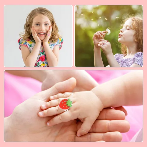 Vista 7 de Hifot 16 anillos de joyería para niñas pequeñas, anillos ajustables, lindos anillos de sirena de zorro para niños, anillos de simulación
