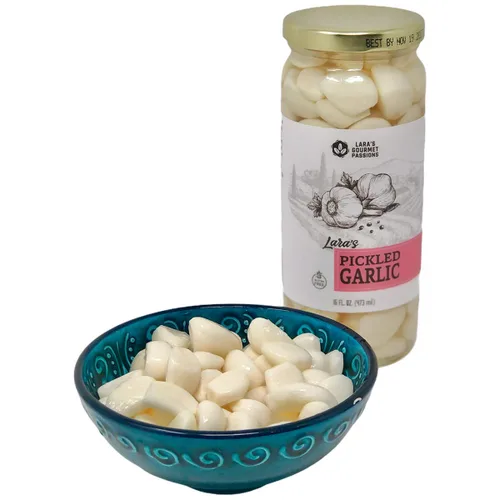 Vista 5 de Lara's - Dientes de ajo en escabeche en tarro (16 onzas líquidas), sabor crujiente y suave, larga vida útil, ajo enlatado