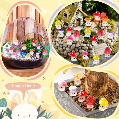 Vista 4 de 24 piezas de mini hongos de resina, estatua de hongos pequeños, figuras falsas de hongos en miniatura para jardín de hadas, accesorios de terrario