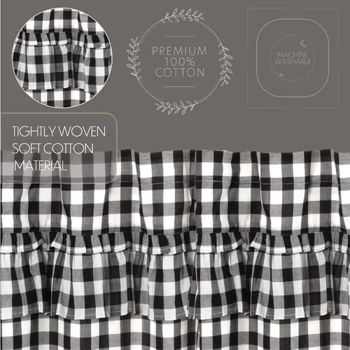 Vista 4 de VHC Brands Annie Buffalo - Cortinas de cocina de algodón a cuadros con bolsillo para barra, cordón de amarre con volantes, par de botes de pradera