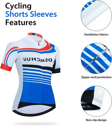 Vista 3 de Conjunto de camiseta de ciclismo para mujer, pantalones cortos de ciclismo acolchados 3D, 4 bolsillos traseros, pantalones cortos de ciclismo