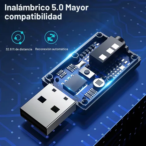 Vista 6 de Receptor de transmisor USB Bluetooth 5.0, adaptador de audio inalámbrico 2 en 1 Adaptador Blutooth auxiliar de 0.138 in, micrófono