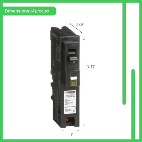 Vista 10 de Square D by Schneider Electric Homeline - Mini disyuntor de 15 amperios, 1 polo, 120 V CA, capacidad de ruptura de 10 kA, montaje enchufable