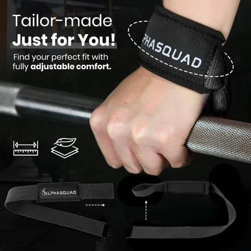 Vista 3 de ALPHASQUAD Correas de levantamiento para levantamiento de pesas – Correas de muñeca resistentes para levantamiento de pesas con envolturas