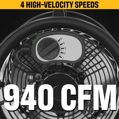 Vista 4 de CAT ventiladores - Ventilador de tambor de alta velocidad de 9" (Negro, 2 en 1): 940 CFM, 4 velocidades, cabezal giratorio de 360°, motor