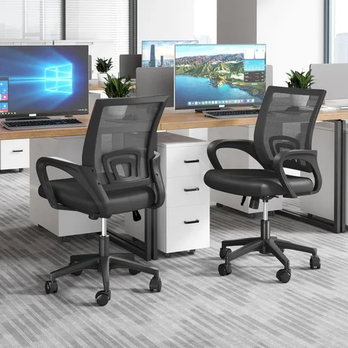 Vista 8 de OS MOTOR Silla de oficina en casa, silla de escritorio ergonómica de malla Negro