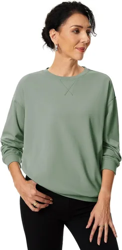 Vista 3 de Tapata Sudaderas de cuello redondo para mujer, suave y cómoda, con hombros caídos, ajuste holgado
