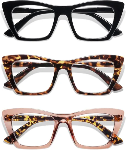 Vista 6 de AMOMOMA Anteojos de lectura de gran tamaño para mujer, diseño de ojo de gato a la moda, lector de computadora con luz azul AM6028 Ac1 Blk+c2 Tortuga
