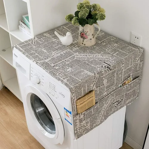 Vista 10 de vctops Funda de algodón y lino con estampado bohemio para nevera, a prueba de polvo, pompones, cubierta superior de lavadora multiusos con 6