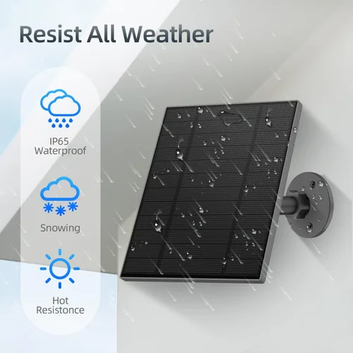 Vista 6 de Panel solar de 5 W para cámara de seguridad, panel solar con puerto micro USB y USB-C para cámara de batería recargable de 5 V CC al aire libre