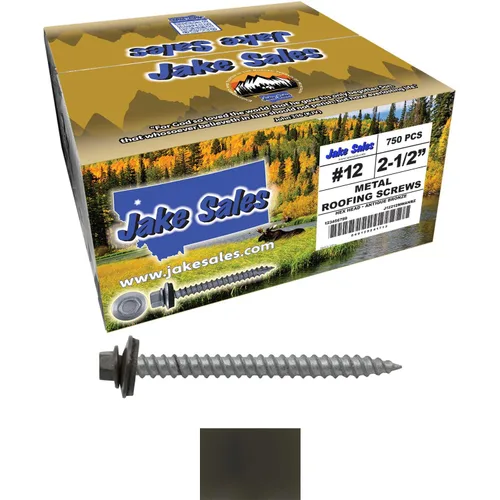 Vista 9 de 12 tornillos para techos de metal gris ABC de 1-1/2 pulgadas, cabezal de arandela hexagonal, arranque automático/roscado, arandela EPDM. 1 bolsa