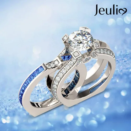 Vista 3 de Jeulia - Anillo de plata de ley con circonitas intercambiables para mujer, para boda, compromiso, aniversario