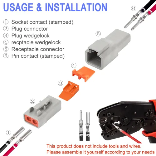 Vista 2 de GRZWAYS Kit de Conectores DTP de 2 Pines Automotriz IP67 Impermeables Conectores Eléctricos Enchufe 3 Juegos Terminales Enchufes de Pines