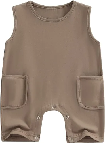 Vista 104 de Mameluco unisex de manga corta para bebé recién nacido, con botones, de una pieza, ropa de color sólido