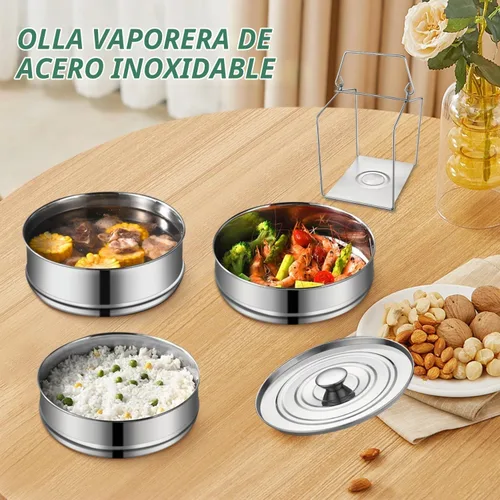 Vista 6 de Insertos apilables de acero inoxidable, juego de insertos de vapor de 2 niveles de 6 cuartos con asas para ollas instantáneas y ollas a presión