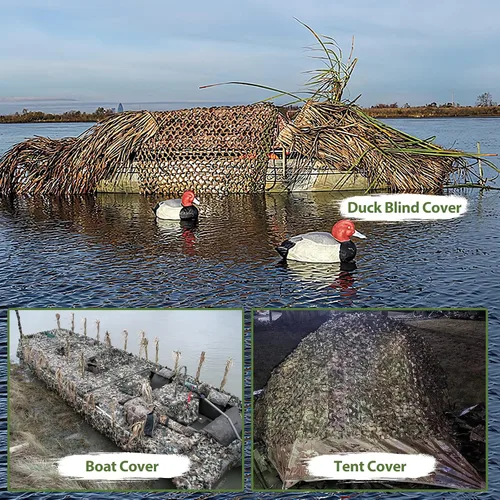 Vista 6 de Camo Netting Camouflage Netting with Mesh Backing Military Camo Nets Sunshade Fence Tarp Net Lightweight Great for Duck Hunting Blind Shooting