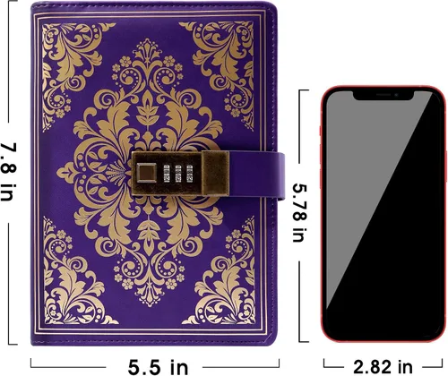 Vista 4 de Diario con cerradura CAGIE para mujeres, diario vintage recargable con cerradura de 224 páginas, diario de cuero con cerradura para secretos