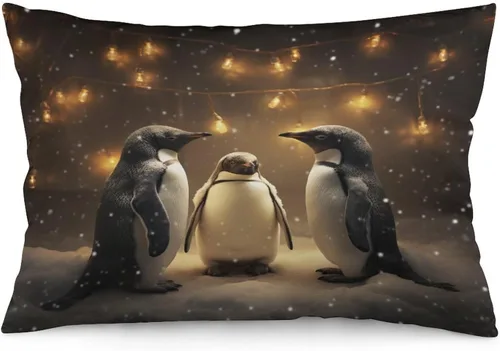 Vista 36 de Fundas de almohada con diseño de pingüinos de Navidad de 12 x 20 pulgadas, diseño de pingüinos en acuarela de Navidad, fundas de almohada