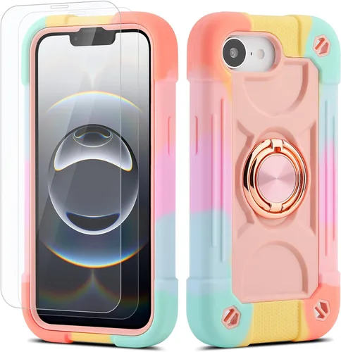 Vista 129 de Funda para iPhone 11 de 6.1 pulgadas con soporte de anillo, con 2 protectores de pantalla de vidrio, resistente a los golpes, resistente a
