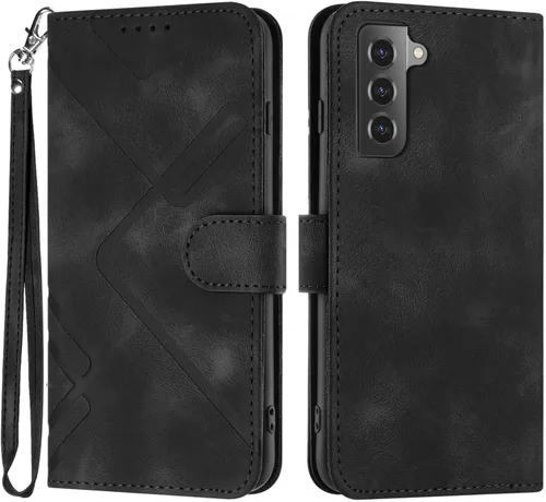 Vista 2 de para Samsung S21 Funda Billetera Titular de la tarjeta Correa (negro) PU Leather Pattern, Card Slots, Cash Pocket, Kickstand, Magnetic Closure