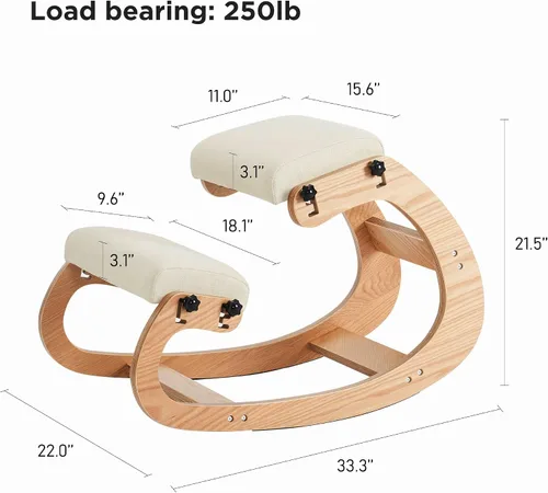 Vista 2 de Silla ergonómica, mecedora ajustable para oficina en casa, silla de rodilla de madera para aliviar el dolor de espalda, color beige