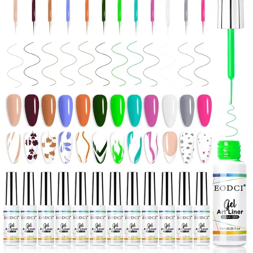 Vista 9 de Eodci - Juego de esmalte de gel para arte de uñas, 12 colores negro, blanco, rosa intenso, amarillo, verde con purpurina, esmalte de gel para otoño