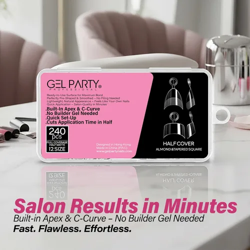 Vista 8 de GELPARTY - Puntas de uñas de gel suave, media cubierta, 240 unidades, 12 Transparente