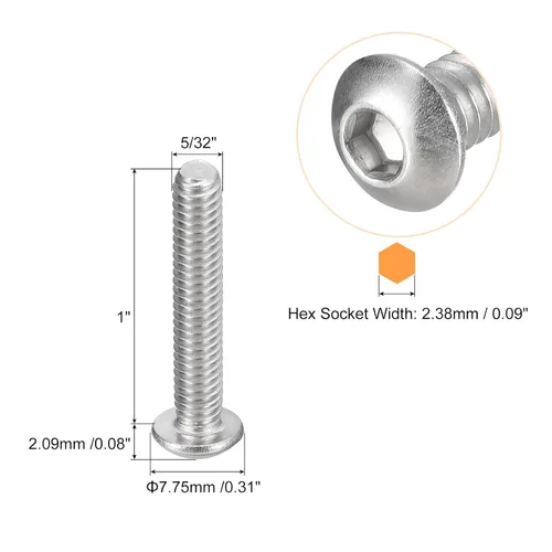 Vista 2 de Uxcell tornillos de cabeza de botón #8-32x1, 20 unidades, pernos hexagonales de acero inoxidable 304, tornillos de rosca completa con cabeza
