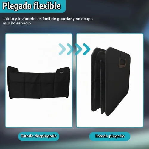 Vista 4 de Organizador de maletero de coche, caja de almacenamiento auto plegable de múltiples compartimentos con 4 bolsillos, contenedor de maletero de coche