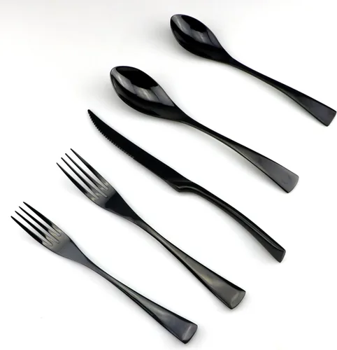 Vista 6 de Juego de cubiertos de acero inoxidable 18/10, cubiertos de cocina, juego de utensilios de cocina, cuchillo para carne, negro pulido espejo, juego