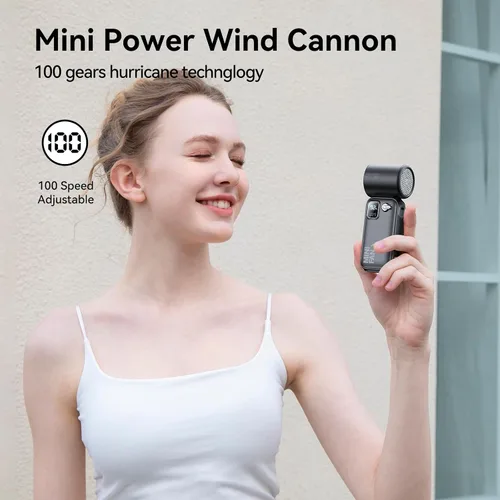Vista 2 de KIMMOO Mini ventilador turbo portátil de mano, 100 velocidades, ultra potente 22237 RPM, pantalla LED, 3600 mAh recargable de mano, ventilador